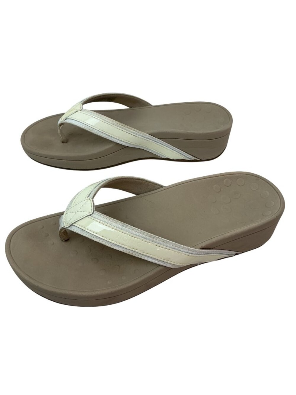 Vionic High Tide Orthotic Wedge Platform Thong Sandals Womens 8 White Tan